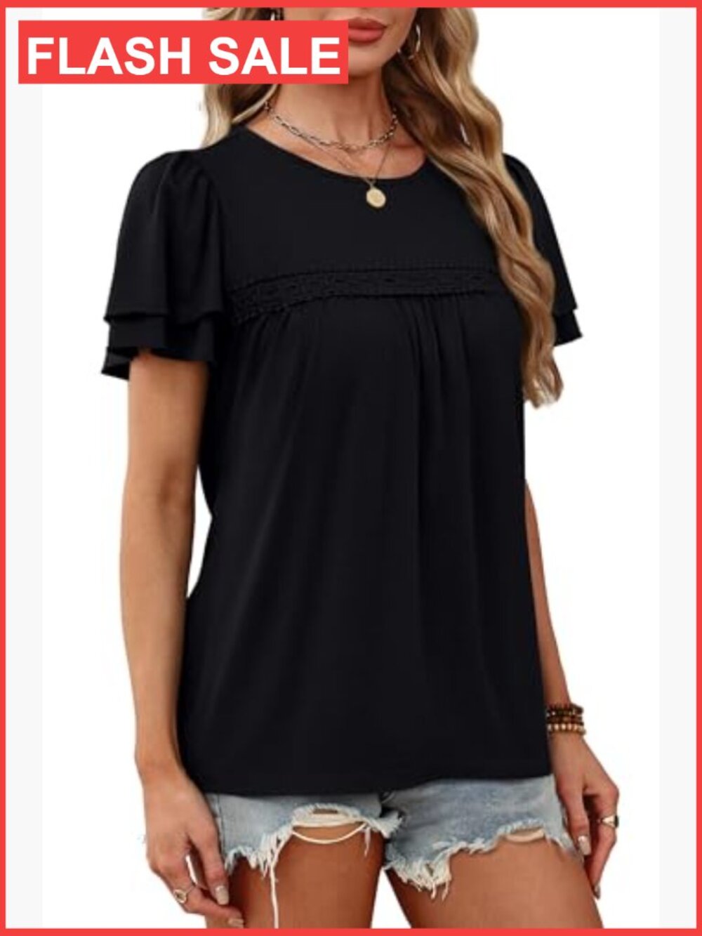Dressy Casual Peplum Babydoll Top Ruffle Short Sleeve Blouse Tunic - Picture 4 of 7